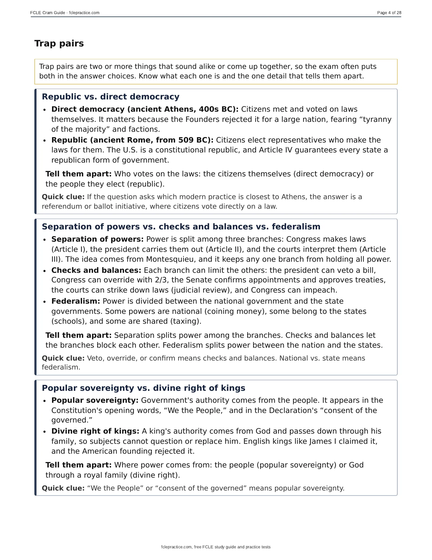 FCLE Cram Guide, page 4 of 20: Trap pair