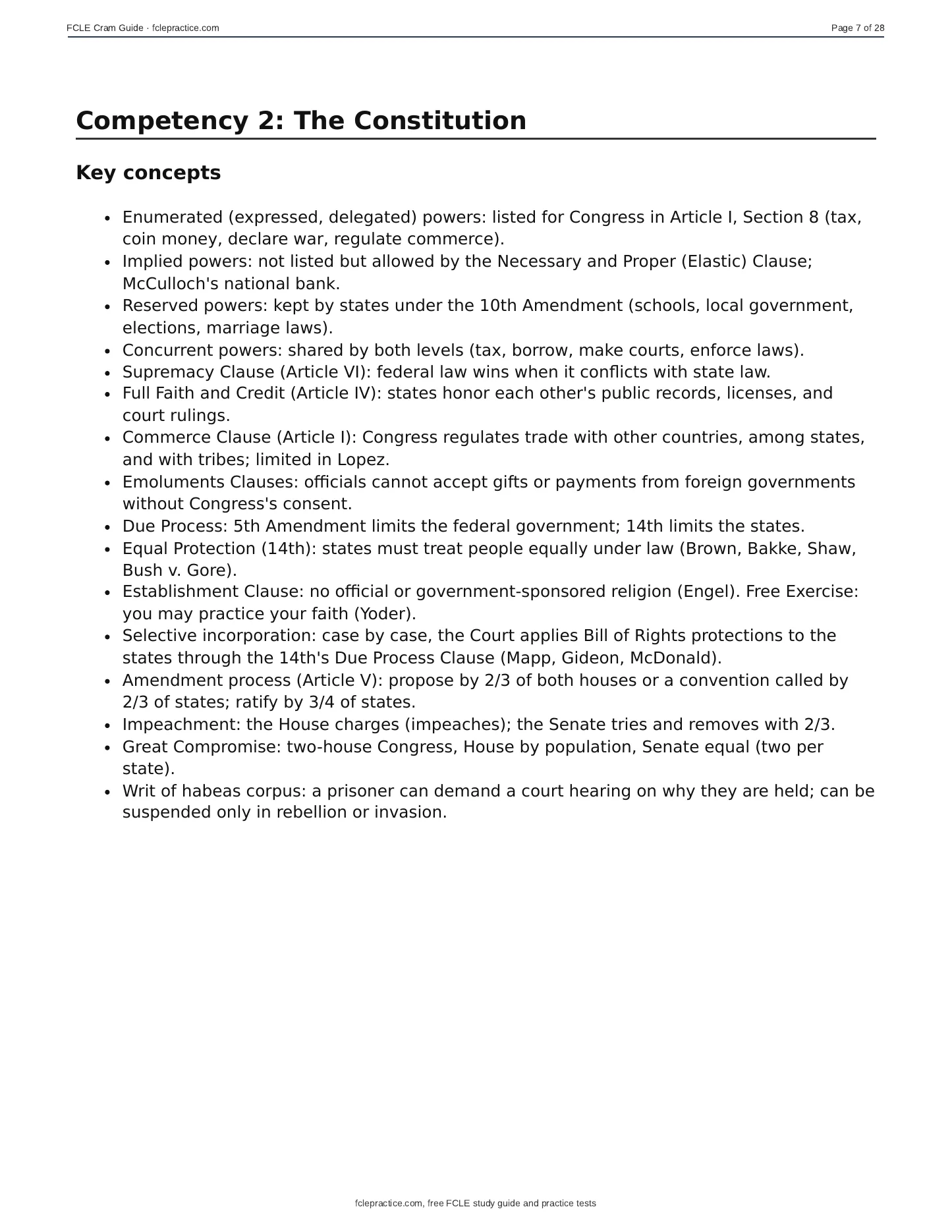 FCLE Cram Guide, page 7 of 20: Amendment Year What it does