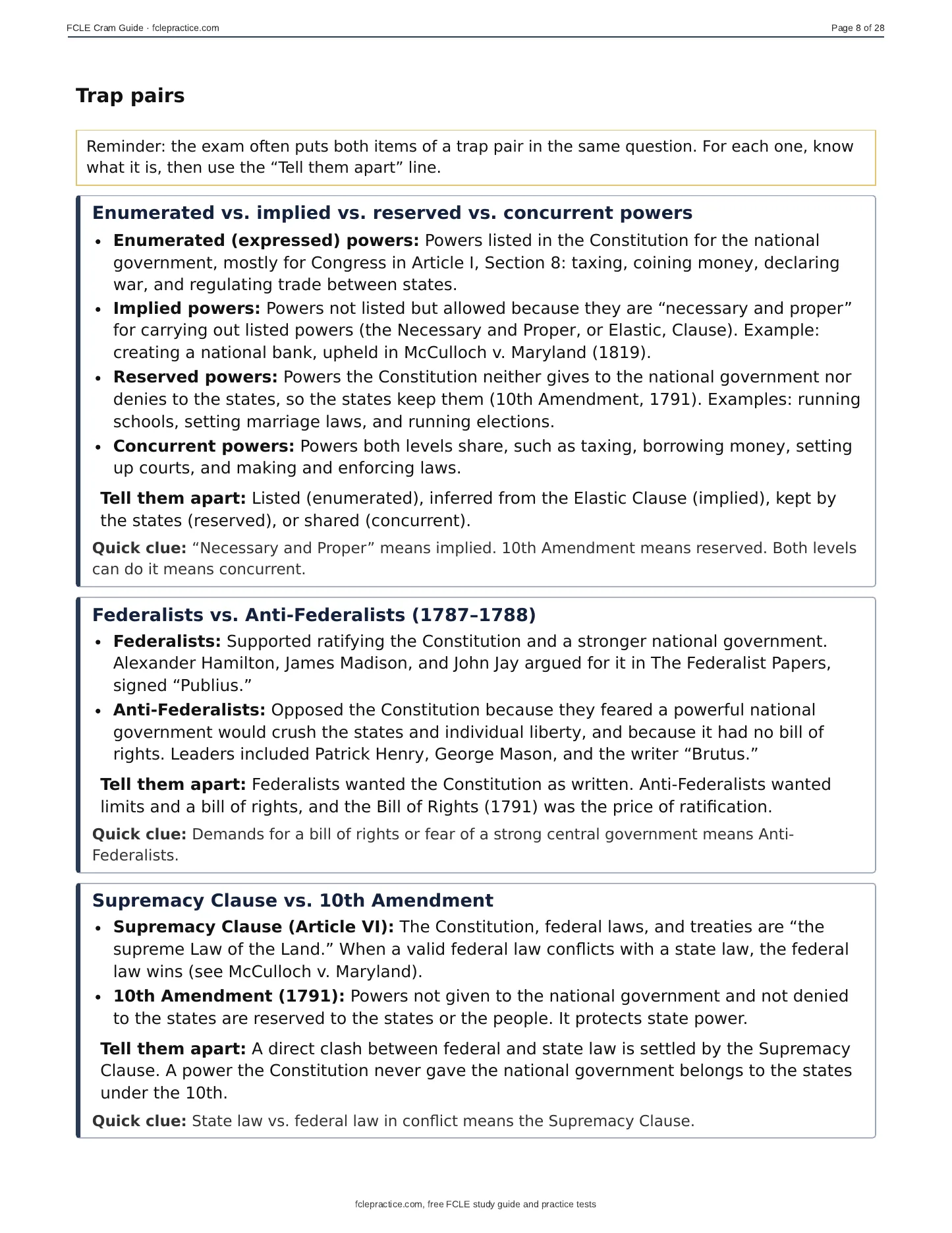 FCLE Cram Guide, page 8 of 20: Competency 3: Founding documents
