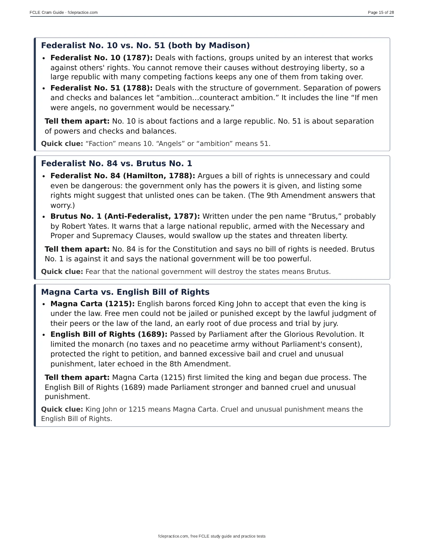 FCLE Cram Guide, page 15 of 20: Law