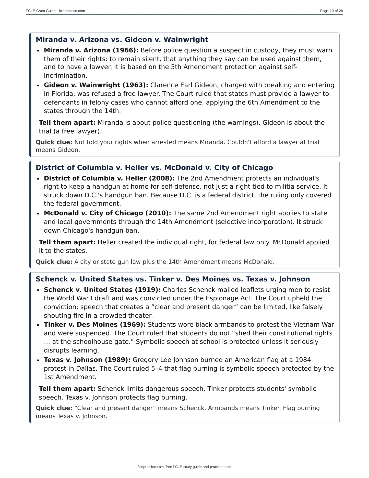 FCLE Cram Guide, page 19 of 20: Must-know on Friday morning